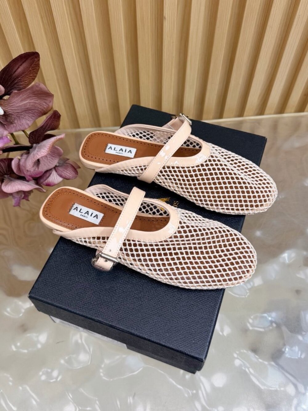 Alaïa Nude Pink Mesh Sandals - Picture 4 of 7